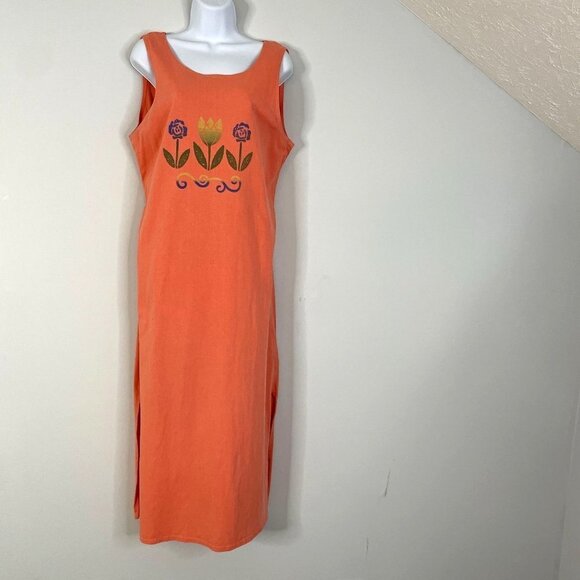 WEARABLE ART Womens Dress MAXI BEACHY 2 PC Jacket Sleeveless Vintage L Orange - Picture 2 of 14